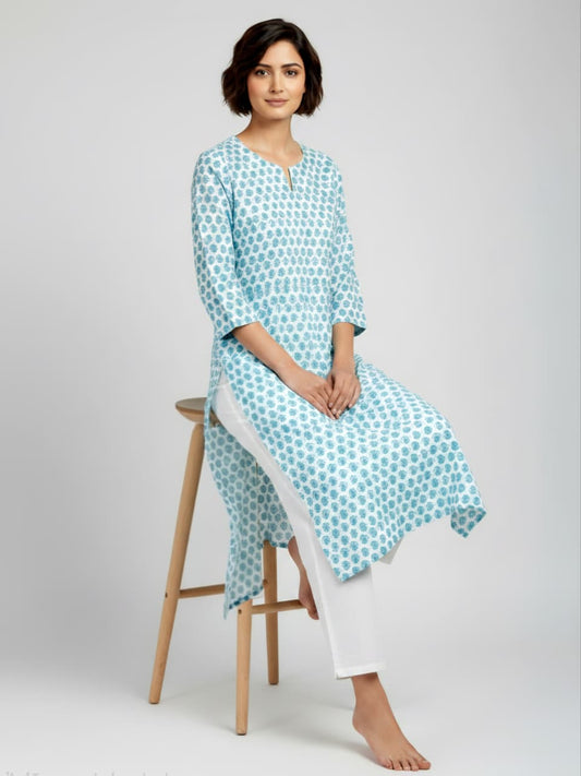 Blue Blossom Cotton Kurta