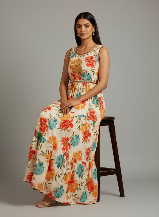 Ivory Floral Tiered Gown