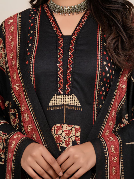 Heritage Black Printed Kurta Set with Dupatta