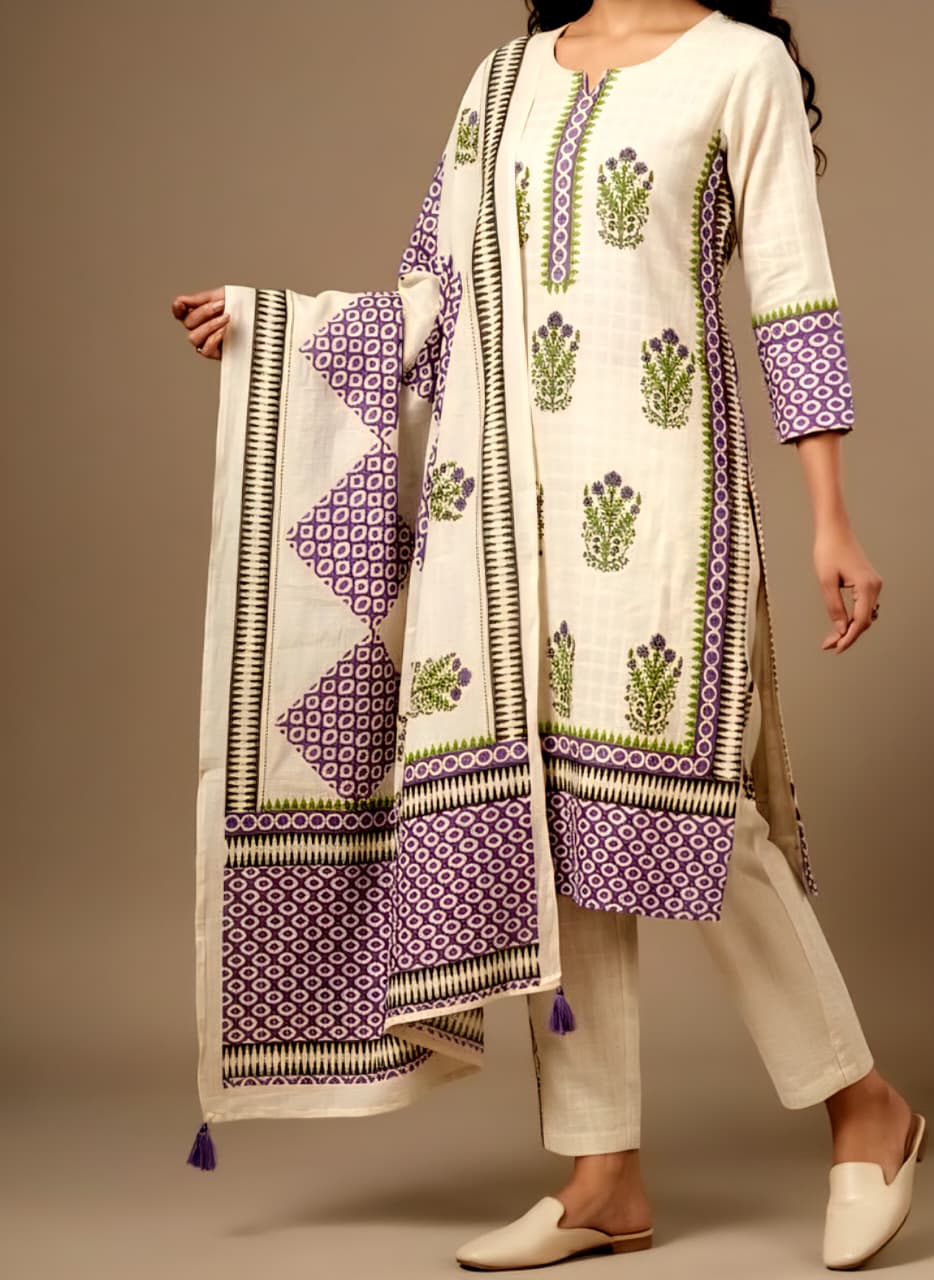 Ivory & Lavender Cotton Salwar Suit Set