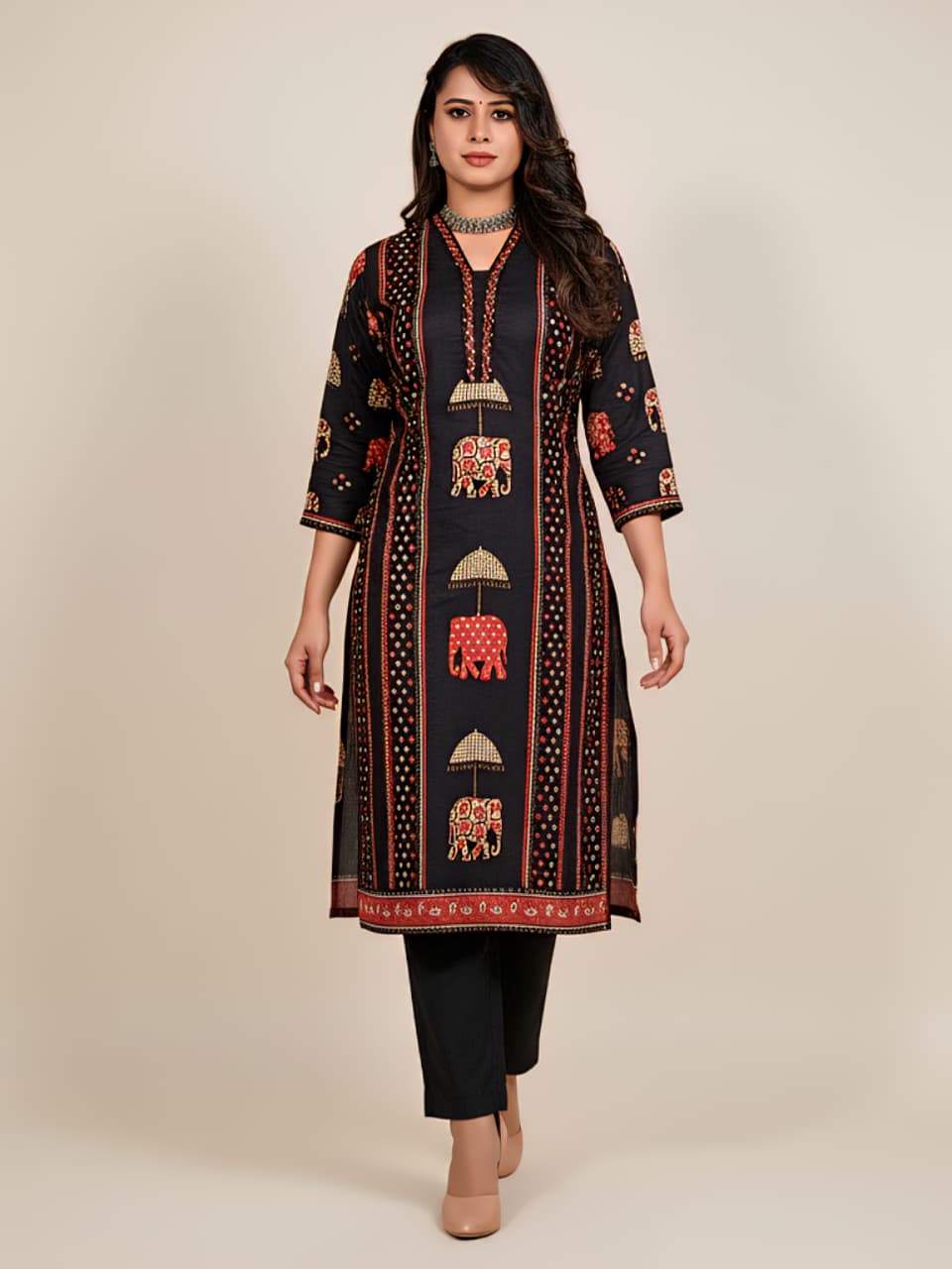 Heritage Black Printed Kurta Set with Dupatta