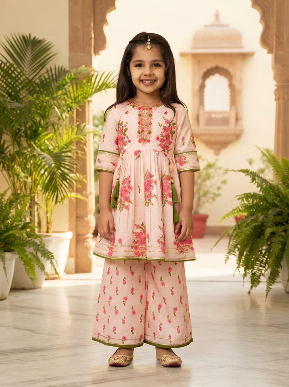 Girls Floral Kurta Sharara Set | Festive Ethnic Wear