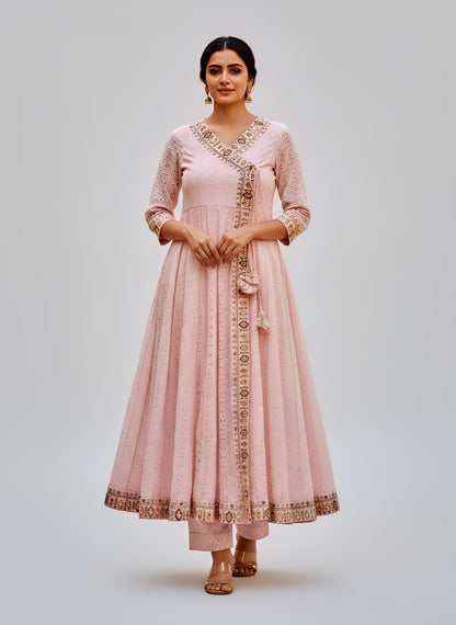 Divena Light Pink Cotton Angrakha Anarkali Set