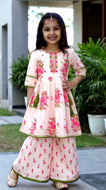 Girls Floral Kurta Sharara Set | Festive Ethnic Wear