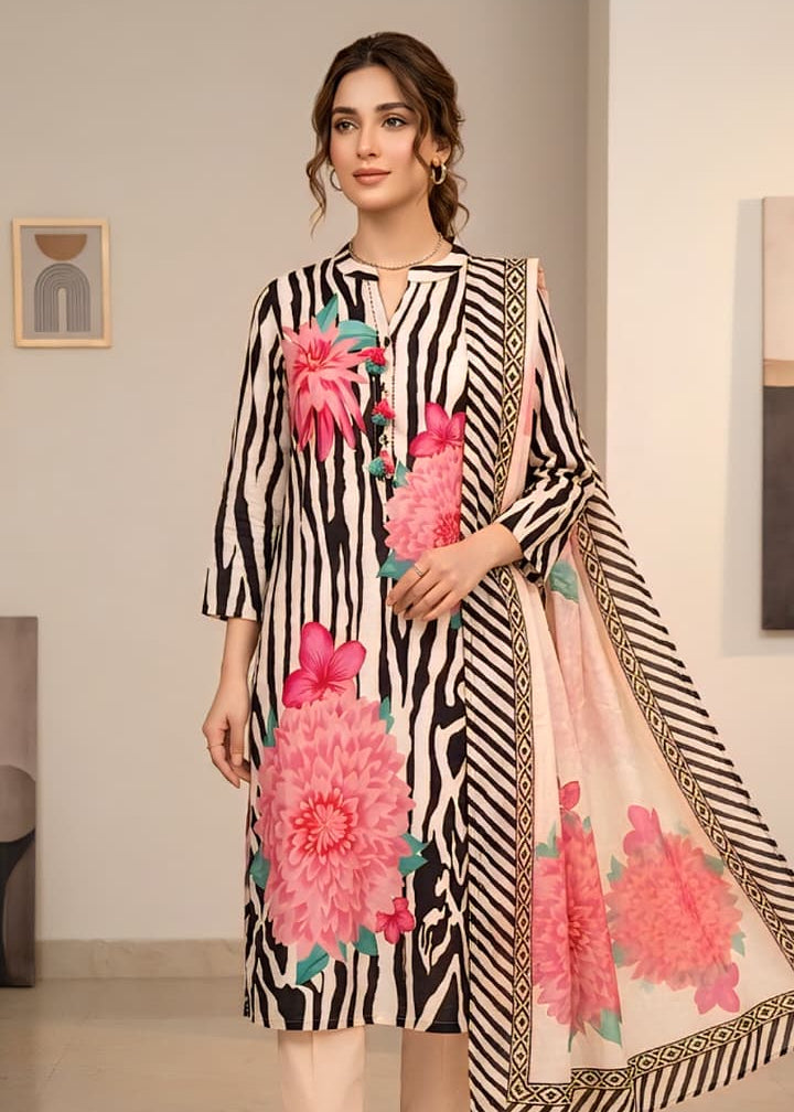 Black and Cream Zebra Print Kurta Set with Floral Motifs