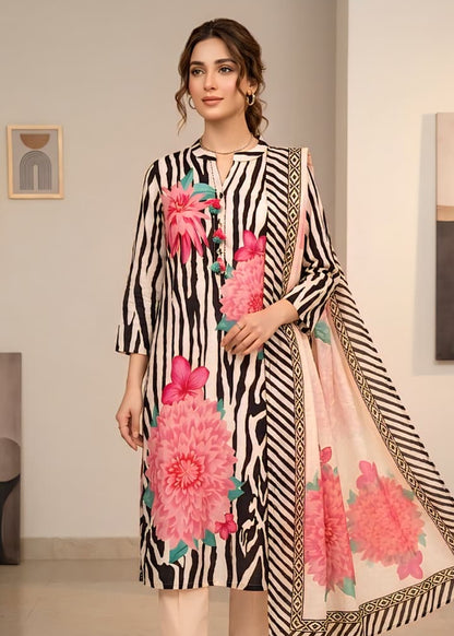 Black and Cream Zebra Print Kurta Set with Floral Motifs