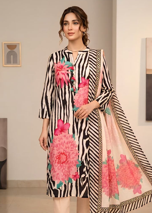 Black and Cream Zebra Print Kurta Set with Floral Motifs