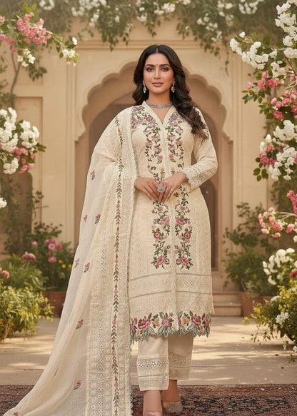 Elegant Off-White Floral Embroidered Pakistani Salwar Suit Set