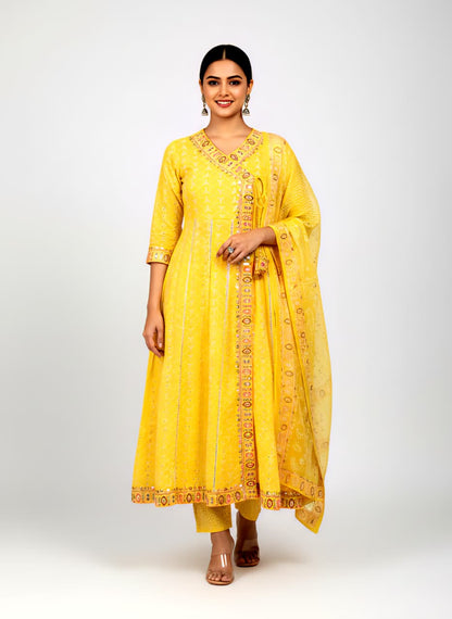 Yellow Cotton Anarkali Suit