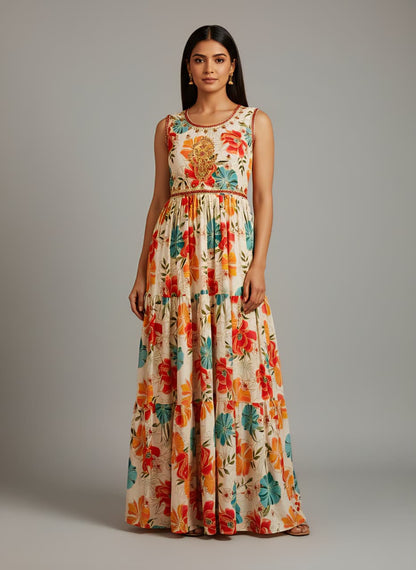 Ivory Floral Tiered Gown