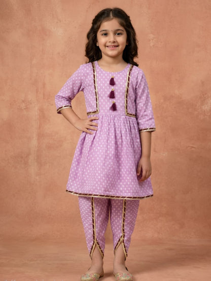 Premium Cotton Kurta & Dhoti Pant Set for Girls – Lavender Ethnic Wear