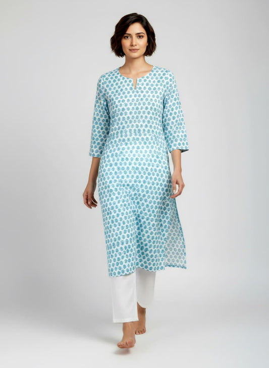 Blue Blossom Cotton Kurta
