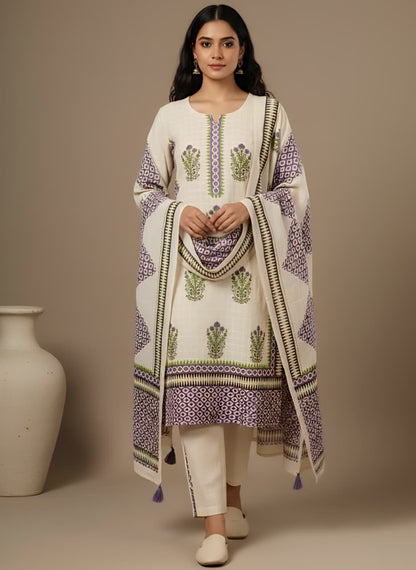 Ivory & Lavender Cotton Salwar Suit Set