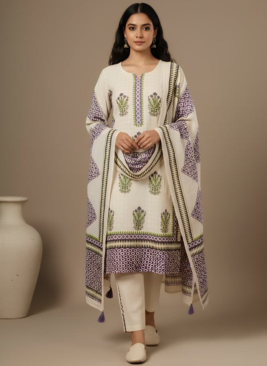 Ivory & Lavender Cotton Salwar Suit Set