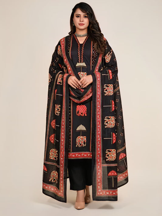 Heritage Black Printed Kurta Set with Dupatta