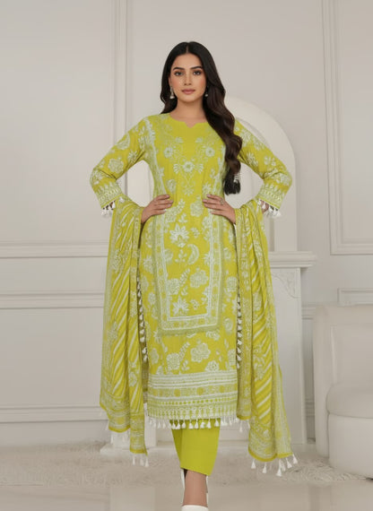 Vibrant Lime Green Embroidered Kurti Set with Dupatta