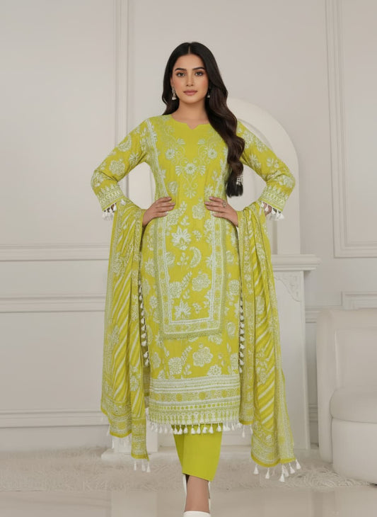 Vibrant Lime Green Embroidered Kurti Set with Dupatta