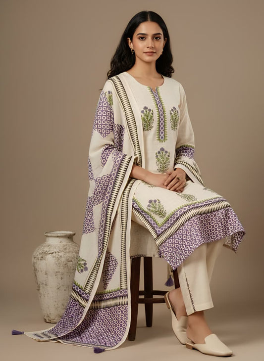 Ivory & Lavender Cotton Salwar Suit Set