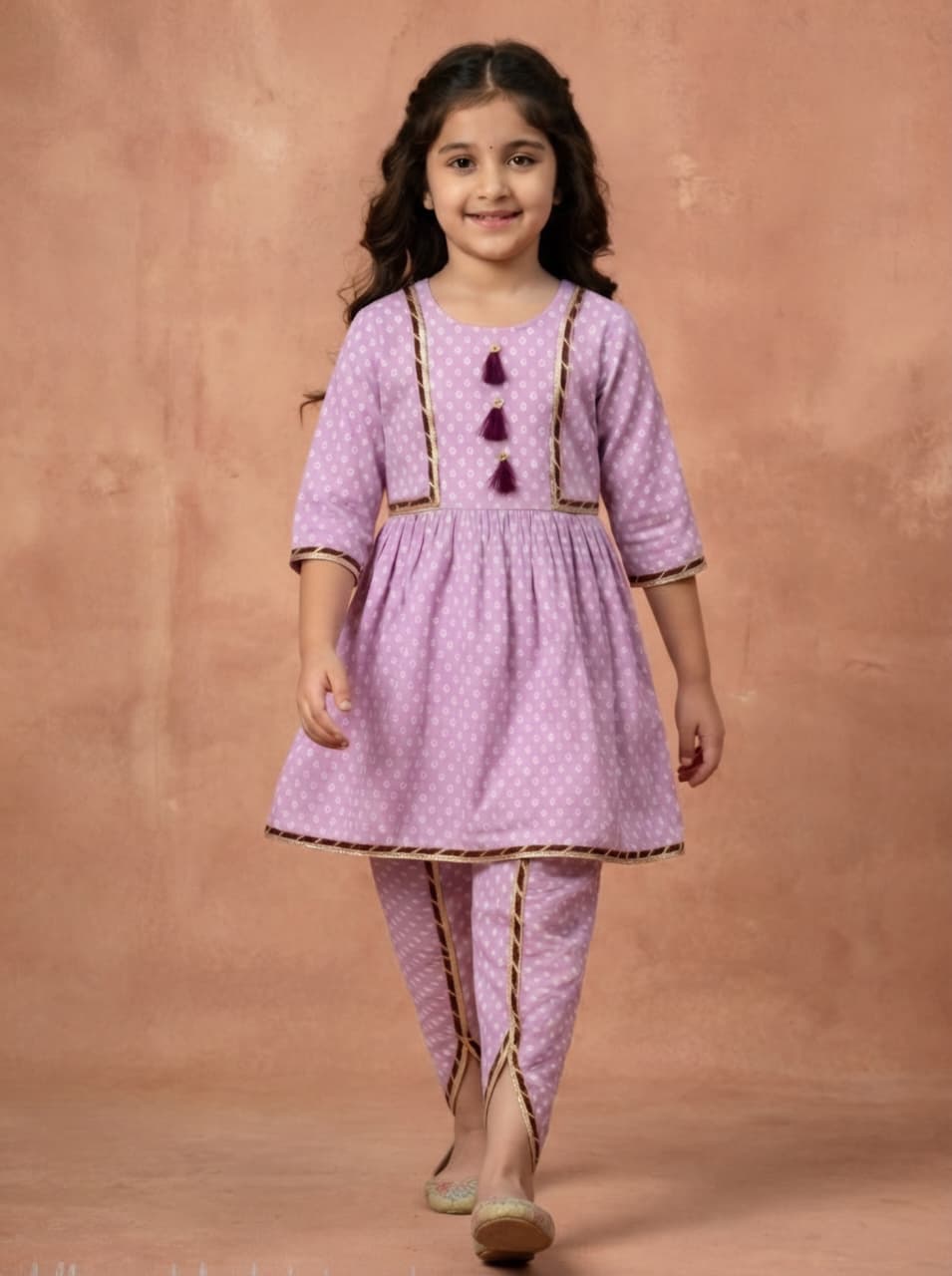 Premium Cotton Kurta & Dhoti Pant Set for Girls – Lavender Ethnic Wear