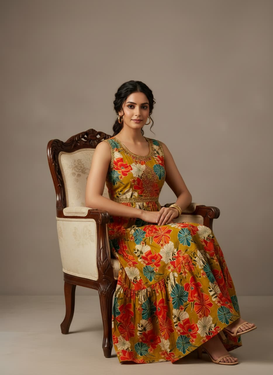 Tropical Floral Tiered Gown