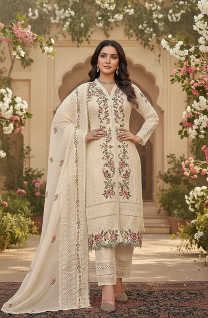 Elegant Off-White Floral Embroidered Pakistani Salwar Suit Set