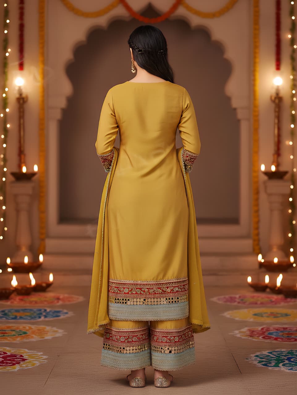 Radiant Mustard Yellow Embroidered Palazzo Suit Set