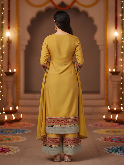 Radiant Mustard Yellow Embroidered Palazzo Suit Set