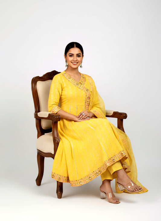 Yellow Cotton Anarkali Suit