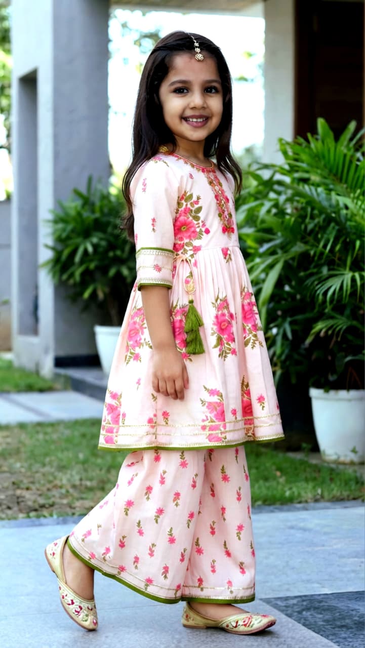 Girls Floral Kurta Sharara Set | Festive Ethnic Wear