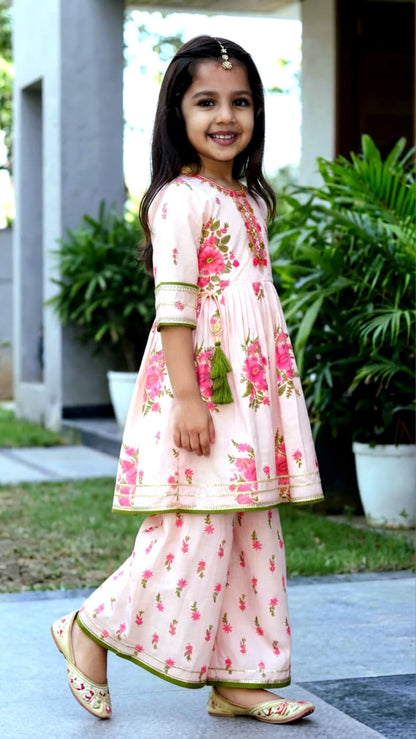 Girls Floral Kurta Sharara Set | Festive Ethnic Wear