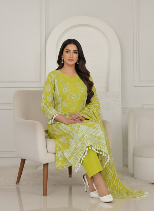 Vibrant Lime Green Embroidered Kurti Set with Dupatta