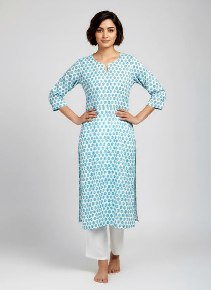 Blue Blossom Cotton Kurta