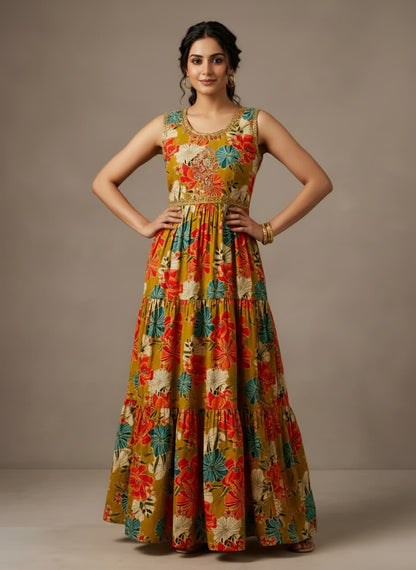 Tropical Floral Tiered Gown