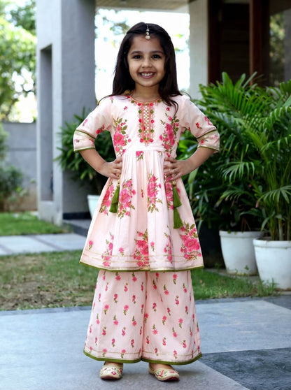 Girls Floral Kurta Sharara Set | Festive Ethnic Wear
