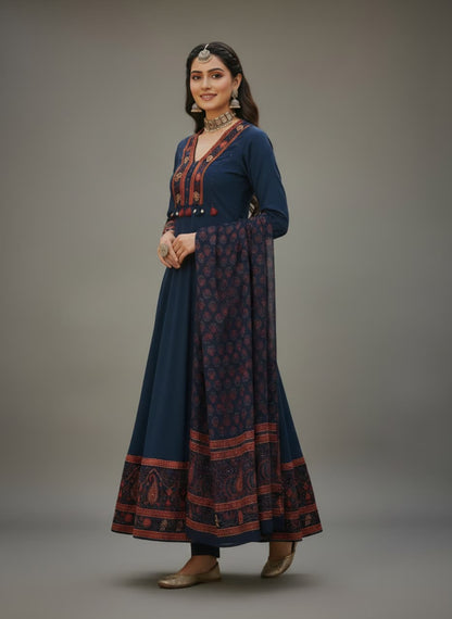Royal Navy Blue Embroidered Anarkali Suit Set