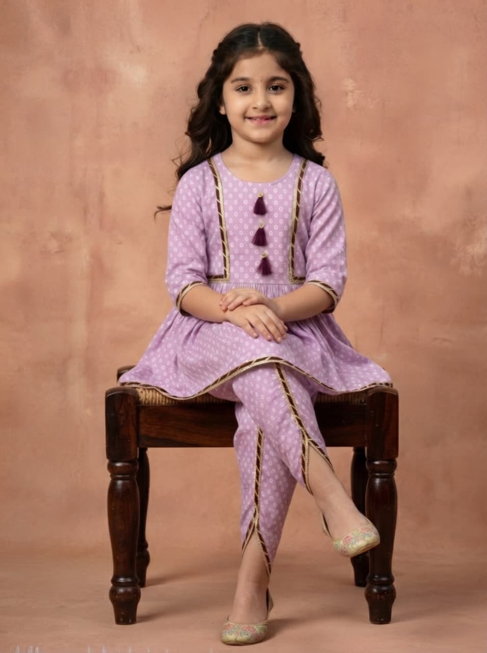 Premium Cotton Kurta & Dhoti Pant Set for Girls – Lavender Ethnic Wear