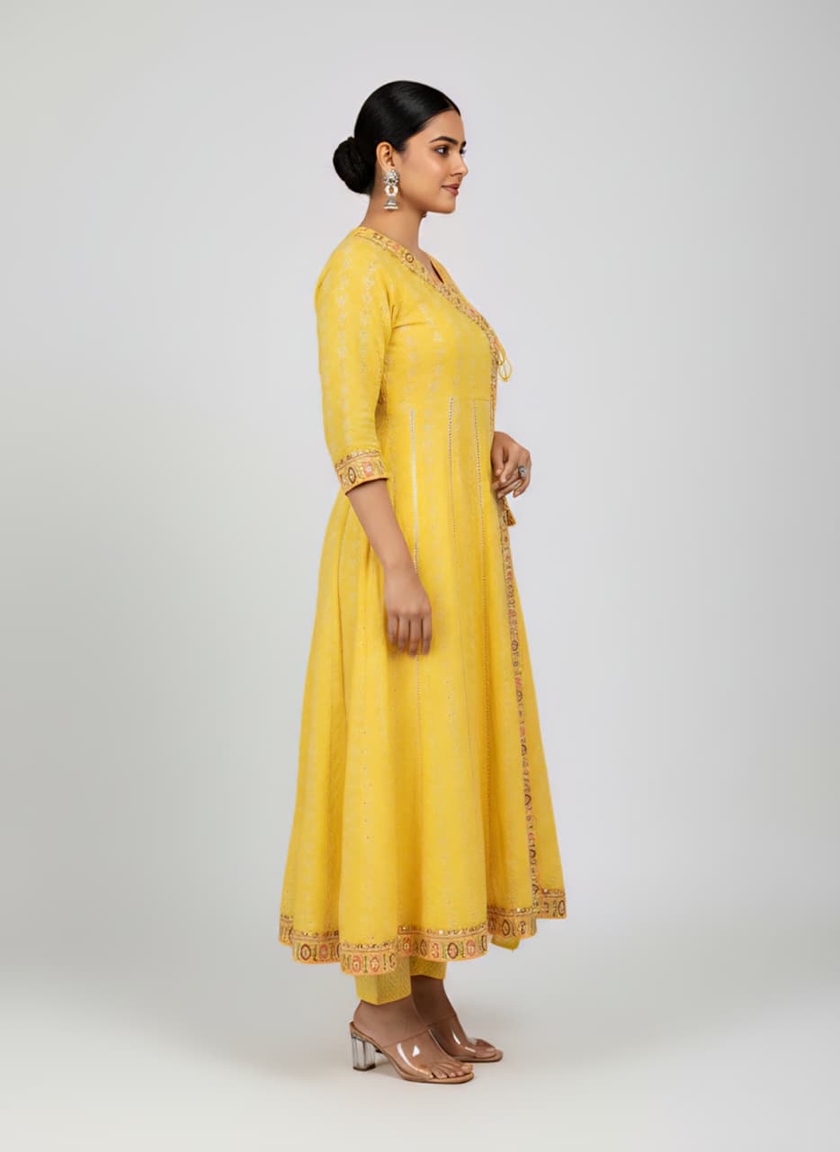 Yellow Cotton Anarkali Suit