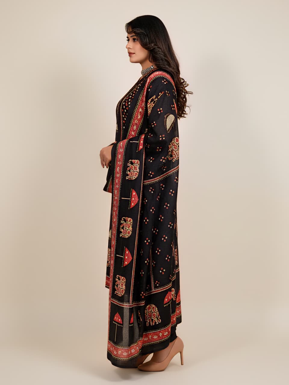 Heritage Black Printed Kurta Set with Dupatta