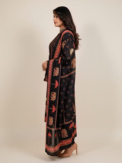 Heritage Black Printed Kurta Set with Dupatta