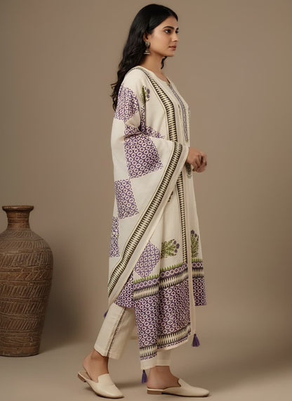 Ivory & Lavender Cotton Salwar Suit Set
