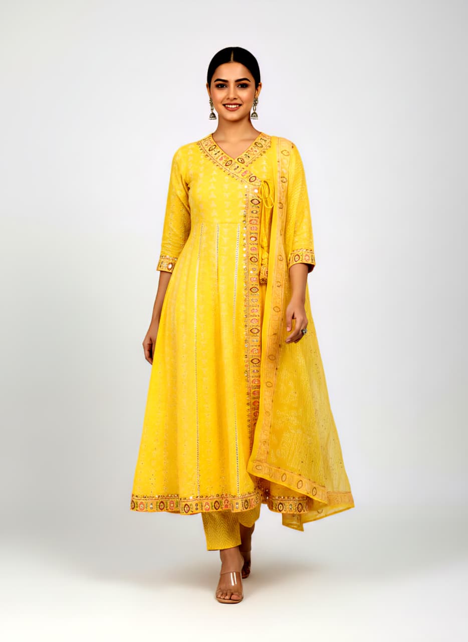 Yellow Cotton Anarkali Suit