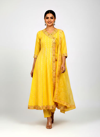 Yellow Cotton Anarkali Suit