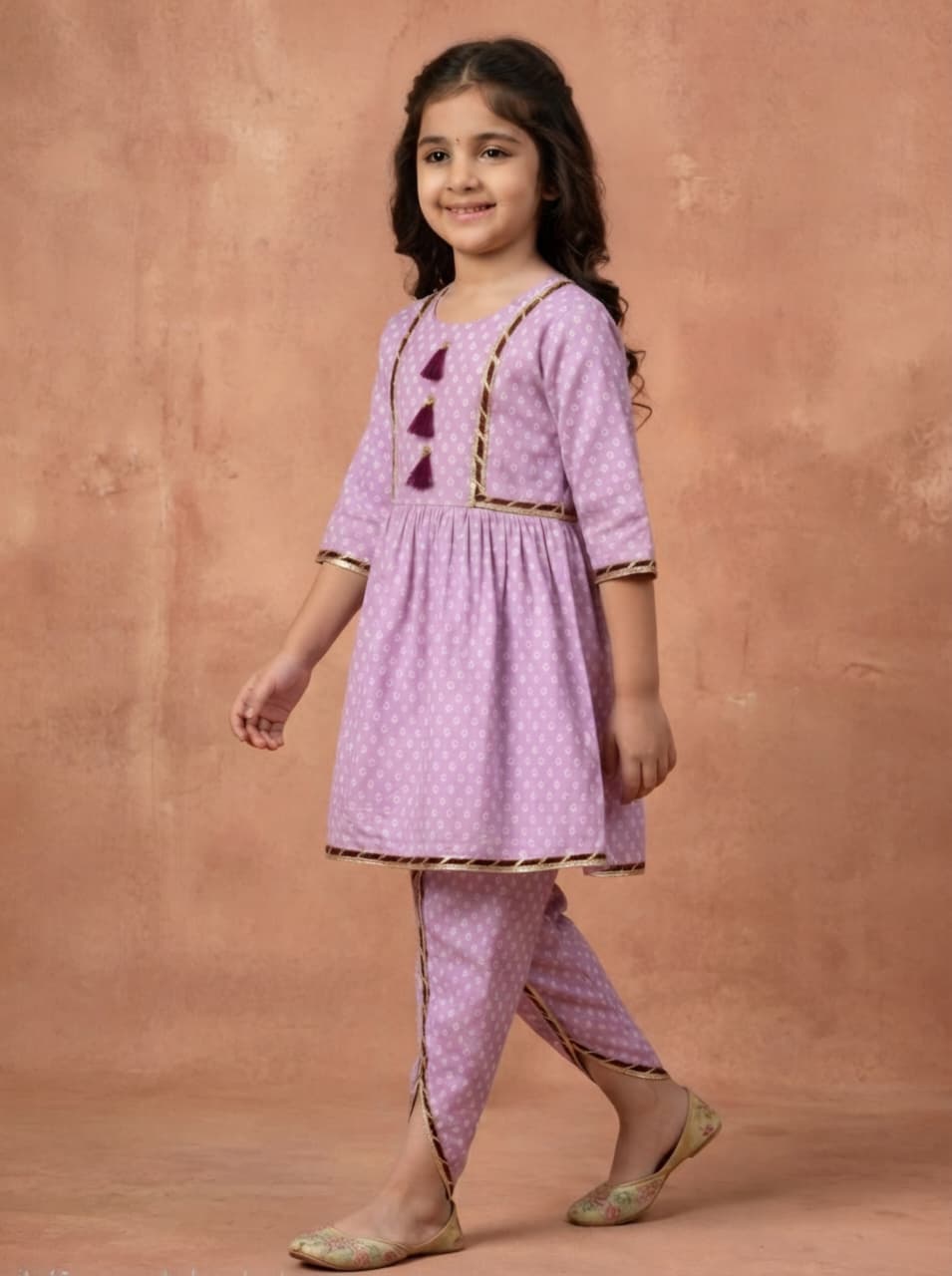 Premium Cotton Kurta & Dhoti Pant Set for Girls – Lavender Ethnic Wear