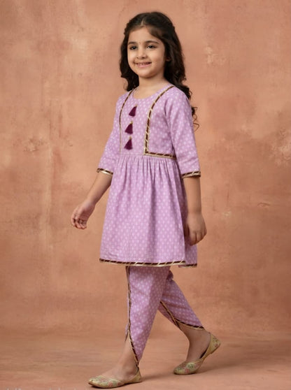 Premium Cotton Kurta & Dhoti Pant Set for Girls – Lavender Ethnic Wear