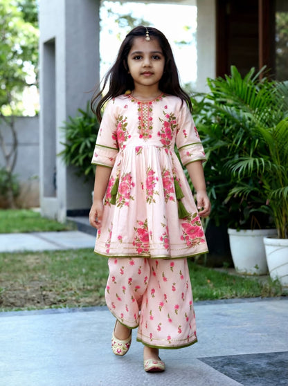 Girls Floral Kurta Sharara Set | Festive Ethnic Wear