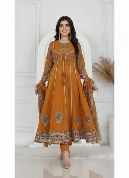 Mustard Embroidered Anarkali Set