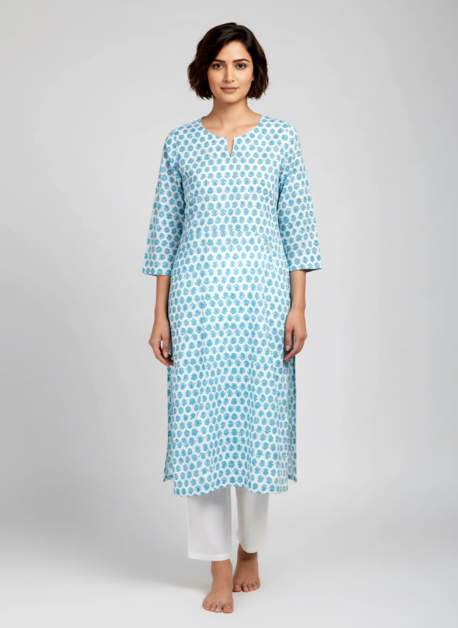 Blue Blossom Cotton Kurta