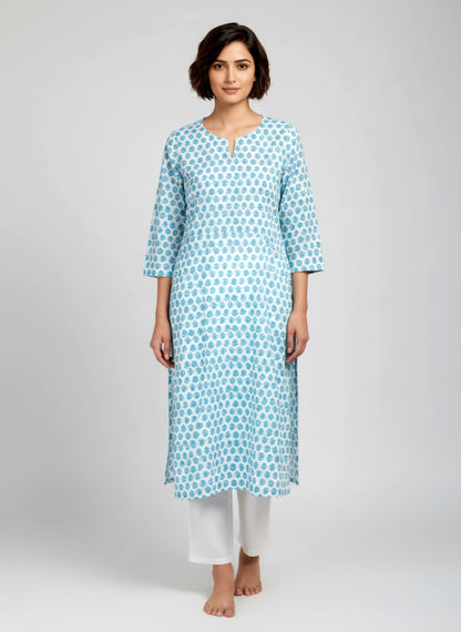 Blue Blossom Cotton Kurta