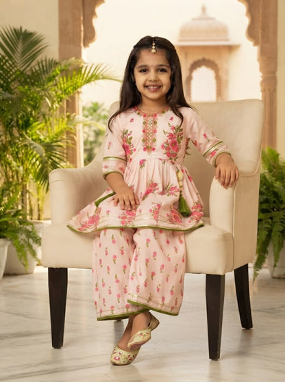 Girls Floral Kurta Sharara Set | Festive Ethnic Wear