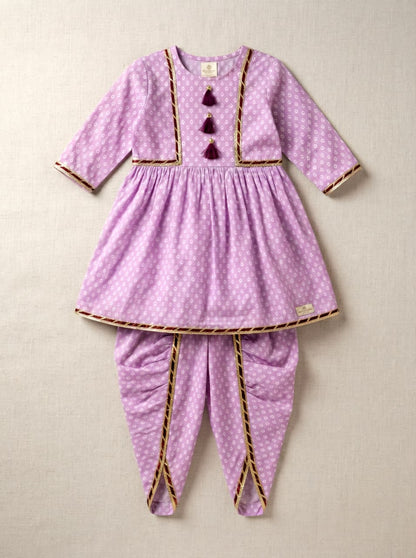 Premium Cotton Kurta & Dhoti Pant Set for Girls – Lavender Ethnic Wear